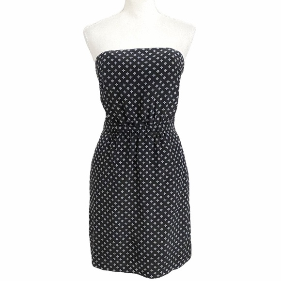 Club MONACO ADELINE 100% SILK BLACK WHITE PATTERN STRAPLESS CUT OUT MINI DRESS - Picture 2 of 10
